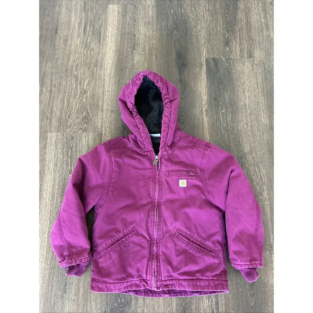 Carhartt Jacket Girls  XS 6 Purple Canvas Sherpa Lined Outdoor Hiking Camping